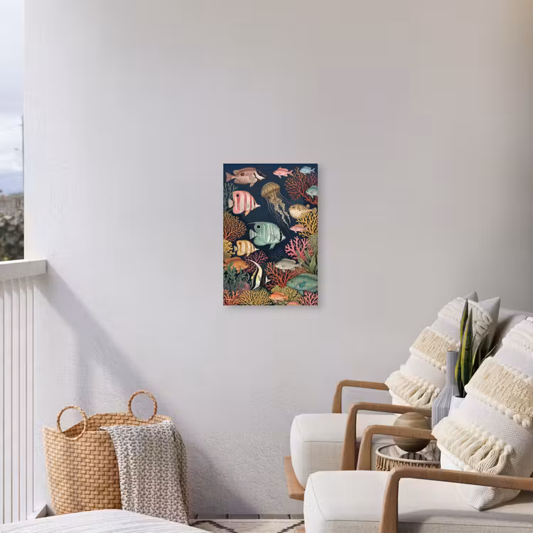 Onderwaterwereld - Vissen - Koraal - Illustratie - Kleurrijk Tuinposter op houten frame 2 cm dik klein -sfeer1
