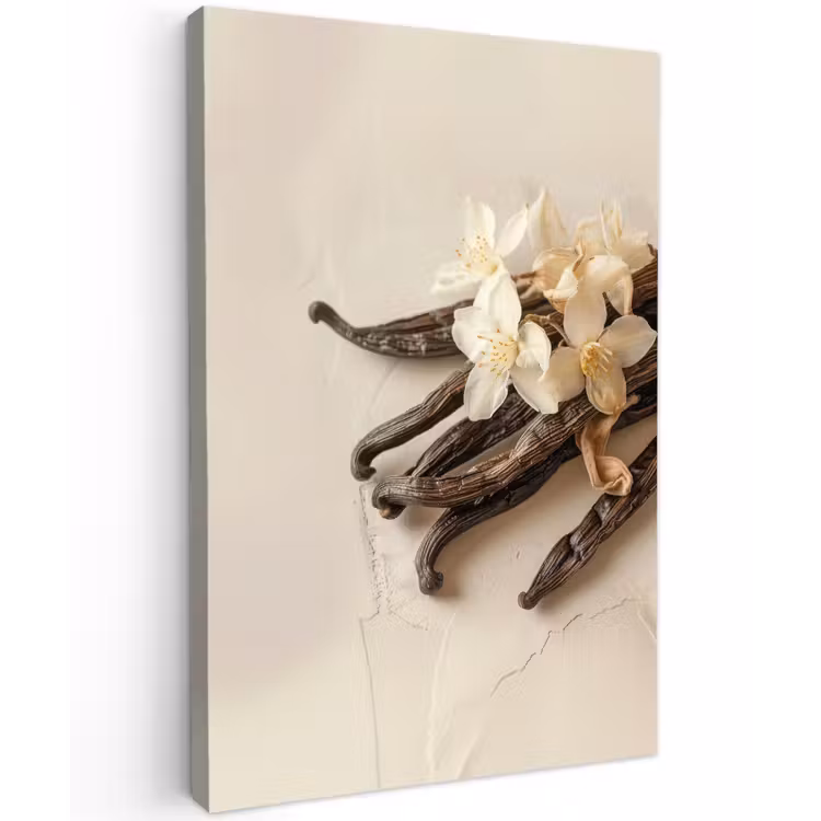 Vanille - Bloemen - Beige Tuinposter op houten frame 2 cm dik klein -3d