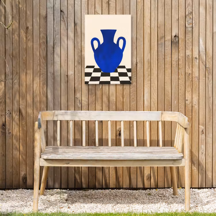 Vaas - Blauw - Geblokt - Modern Tuinposter op houten frame 2 cm dik klein -sfeer4