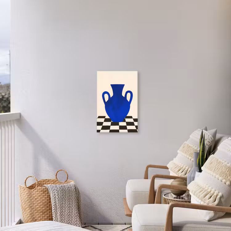 Vaas - Blauw - Geblokt - Modern Tuinposter op houten frame 2 cm dik klein -sfeer1