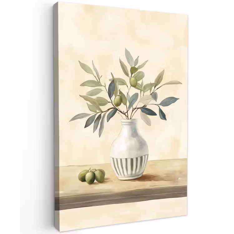 Vaas - Keramiek - Olijftakken Tuinposter op houten frame 2 cm dik klein -3d