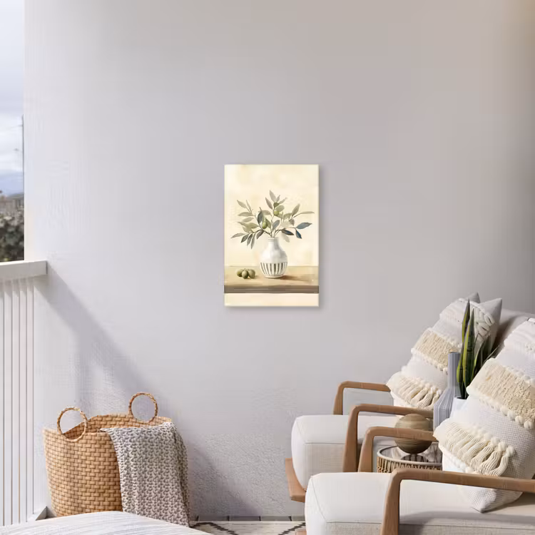 Vaas - Keramiek - Olijftakken Tuinposter op houten frame 2 cm dik klein -sfeer1