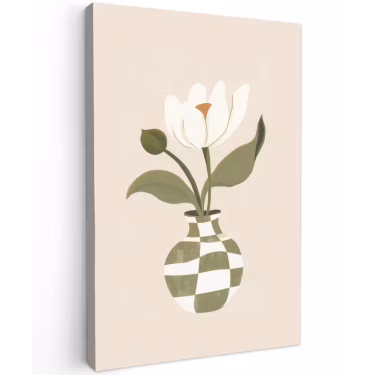 Vaas - Geruit - Bloem - Groen Tuinposter op houten frame 2 cm dik klein -3d