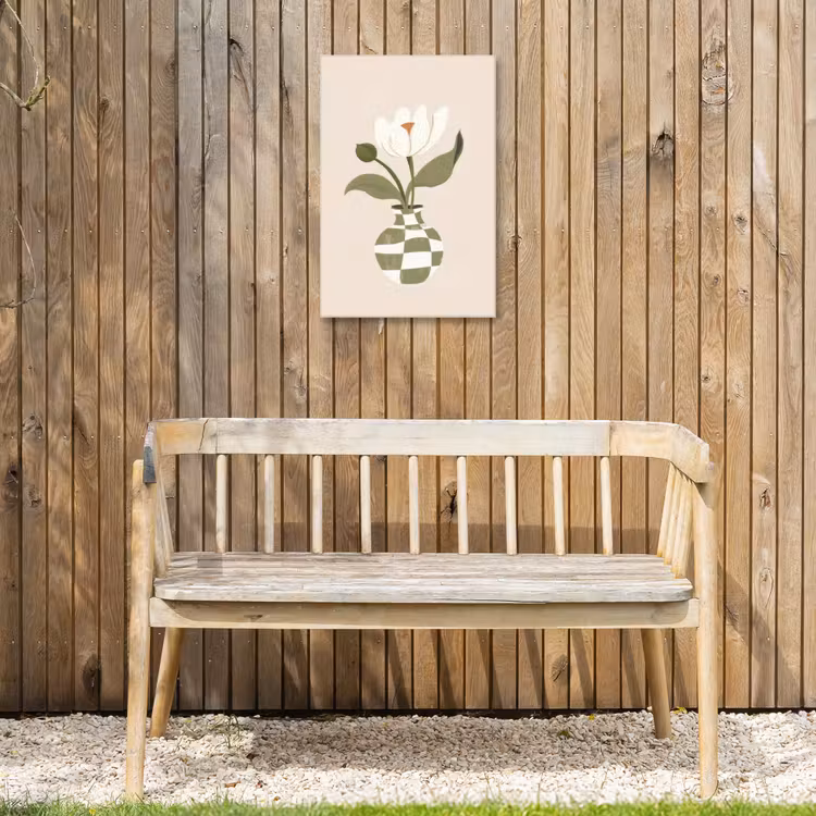 Vaas - Geruit - Bloem - Groen Tuinposter op houten frame 2 cm dik klein -sfeer4