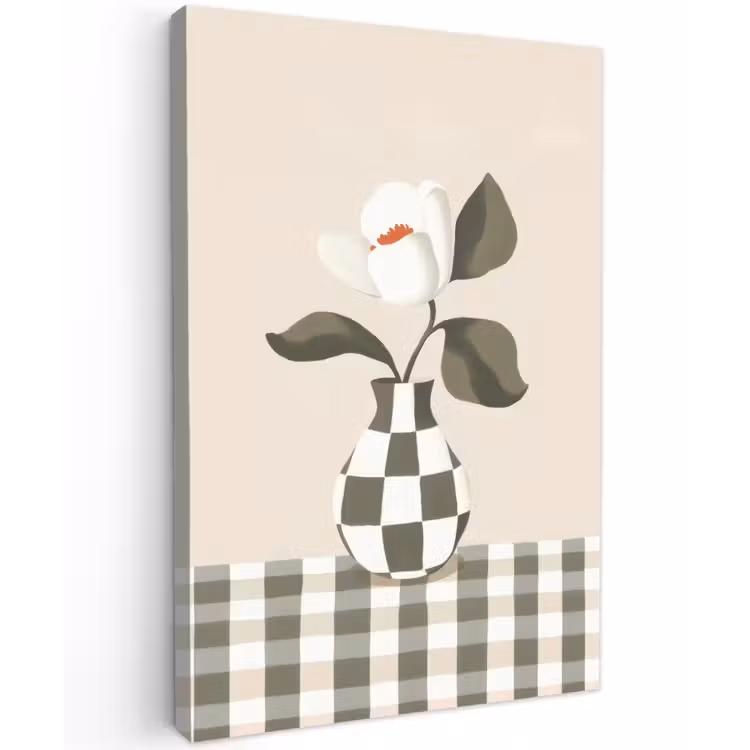 Vaas - Geruit - Groen - Bloem Tuinposter op houten frame 2 cm dik klein -3d