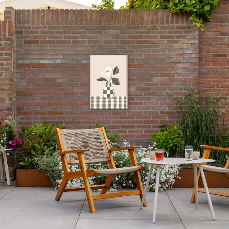 Vaas - Geruit - Groen - Bloem Tuinposter op houten frame 2 cm dik klein -sfeer3