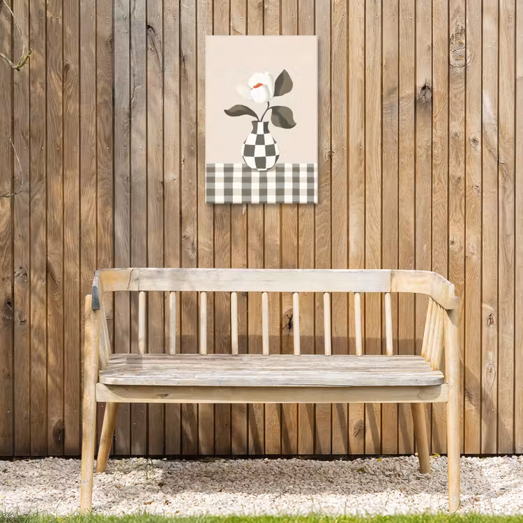 Vaas - Geruit - Groen - Bloem Tuinposter op houten frame 2 cm dik klein -sfeer4