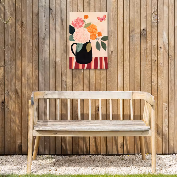 Vaas - Bloemen - Vlinder - Rood Tuinposter op houten frame 2 cm dik klein -sfeer4