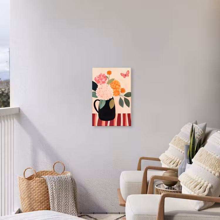 Vaas - Bloemen - Vlinder - Rood Tuinposter op houten frame 2 cm dik klein -sfeer1
