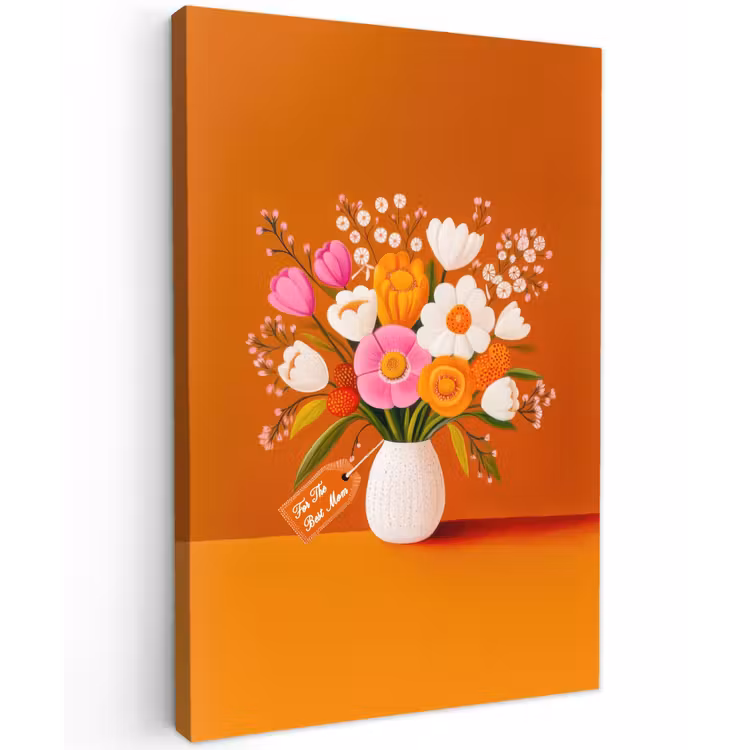 Vaas - Bloemen - Oranje Tuinposter op houten frame 2 cm dik klein -3d