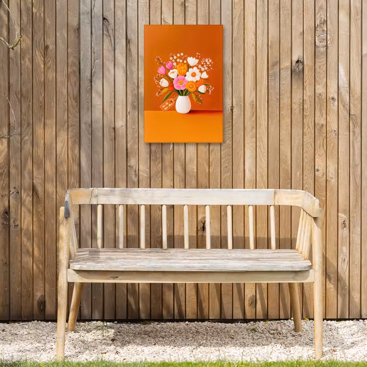 Vaas - Bloemen - Oranje Tuinposter op houten frame 2 cm dik klein -sfeer4