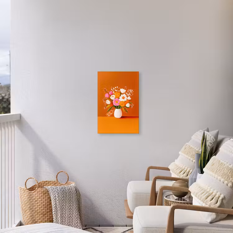 Vaas - Bloemen - Oranje Tuinposter op houten frame 2 cm dik klein -sfeer1