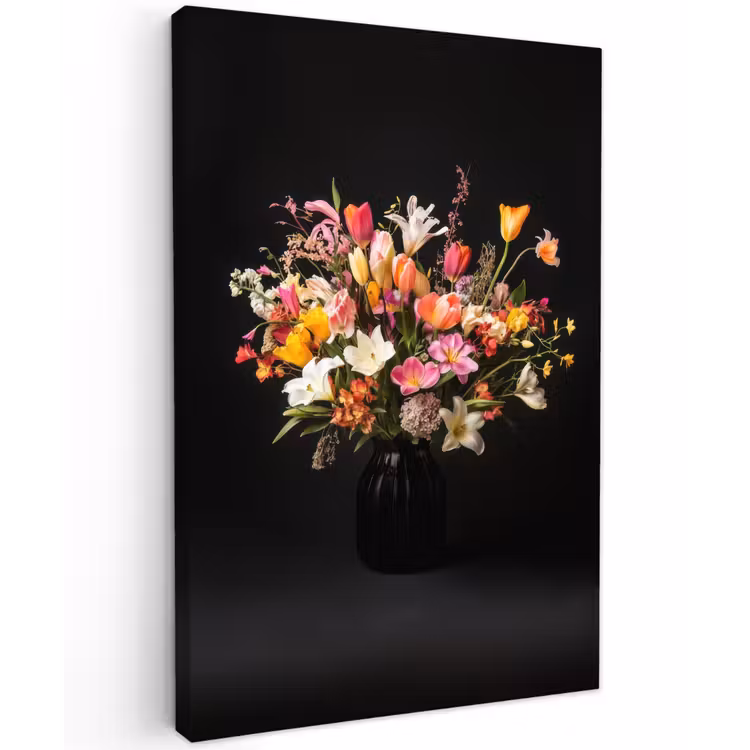 Vaas - Bloemen - Tulpen Tuinposter op houten frame 2 cm dik klein -3d