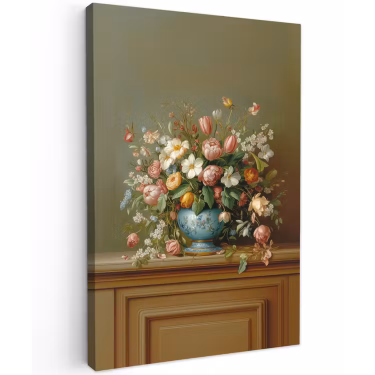 Vaas - Pastel - Kleuren - Bloemen Tuinposter op houten frame 2 cm dik klein -3d