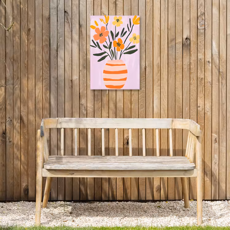 Vaas - Gestreept - Bloemen - Oranje Tuinposter op houten frame 2 cm dik klein -sfeer4