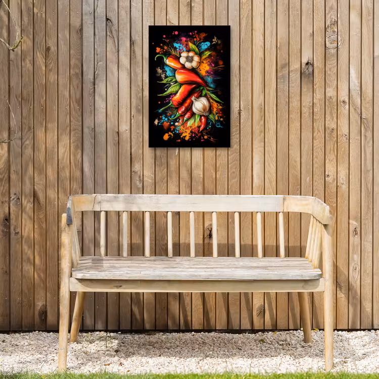 Groente - Peper - Knoflook - Graffiti - Verf - Kleurrijk Tuinposter op houten frame 2 cm dik klein -sfeer4