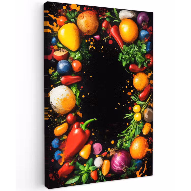 Groente - Graffiti - Kleurrijk - Koken - Abstract Tuinposter op houten frame 2 cm dik klein -3d