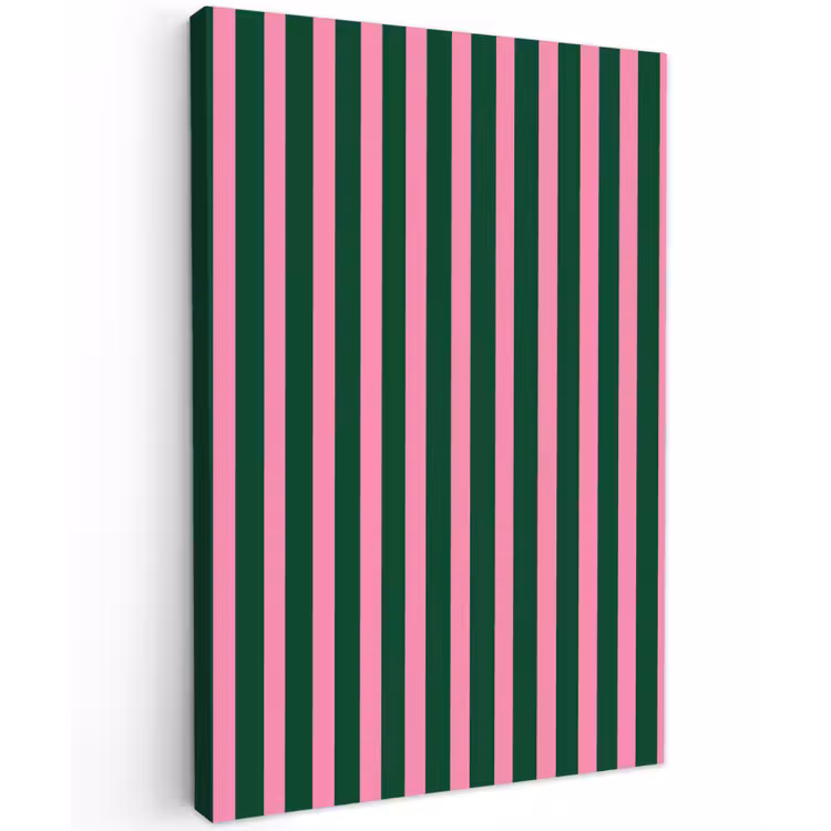 Verticale strepen - Groen - Roze Tuinposter op houten frame 2 cm dik klein 841 -3d
