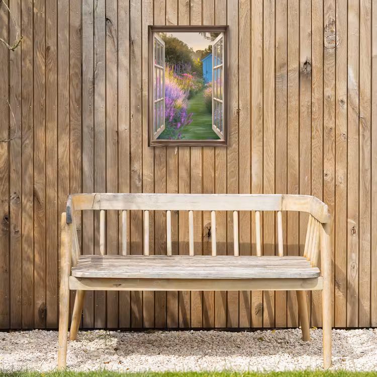 Doorkijk - Bloemen - Raam - Natuur Tuinposter op houten frame 2 cm dik klein -sfeer4