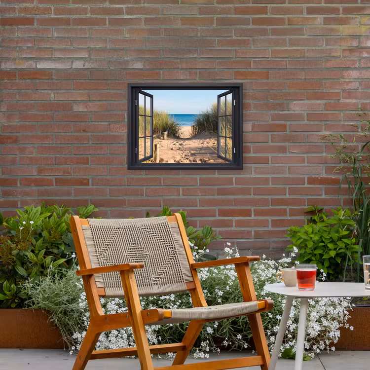 Uitzicht op Strand Tuinposter op houten frame 2 cm dik klein -sfeer3