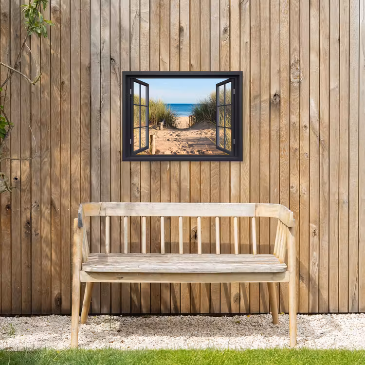 Uitzicht op Strand Tuinposter op houten frame 2 cm dik klein -sfeer4