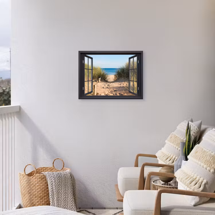 Uitzicht op Strand Tuinposter op houten frame 2 cm dik klein -sfeer1