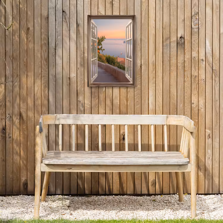 Doorkijk - Uitzicht - Meer - Landschap Tuinposter op houten frame 2 cm dik klein -sfeer4