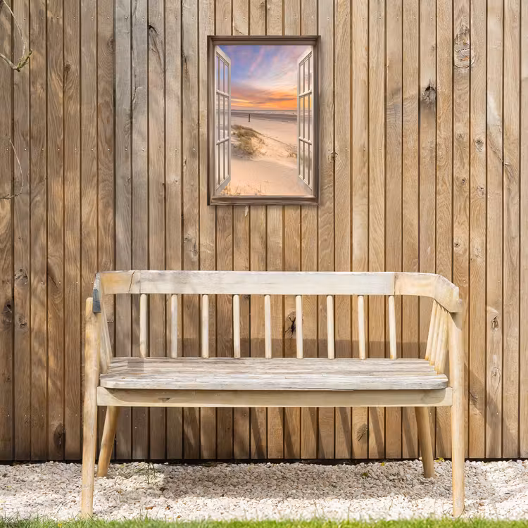 Doorkijk - Strand - Duinen - Natuur - Landschap Tuinposter op houten frame 2 cm dik klein -sfeer4