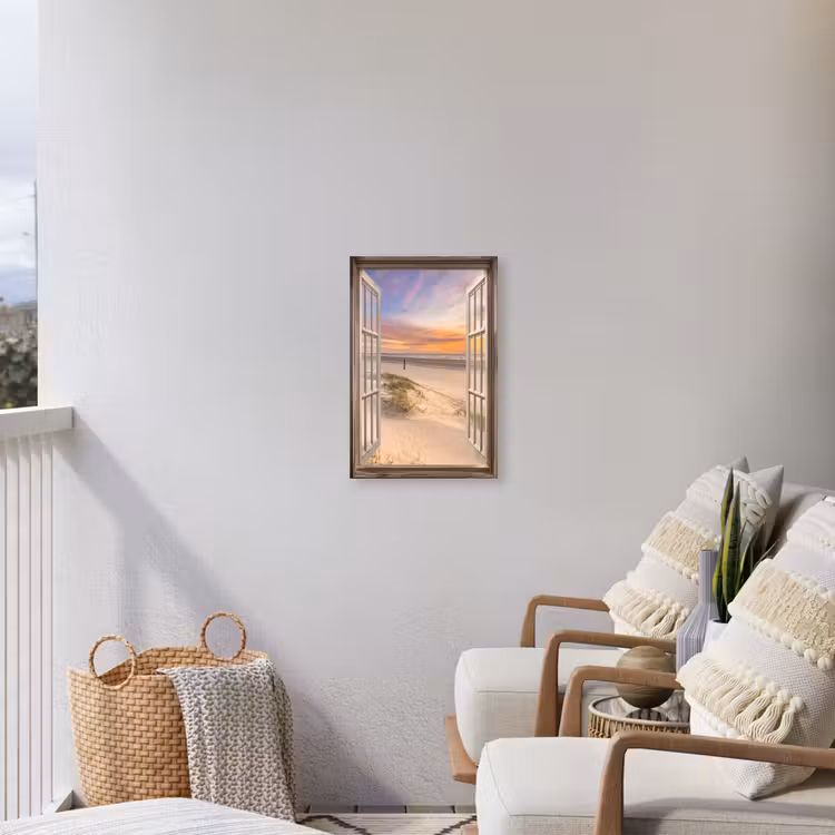 Doorkijk - Strand - Duinen - Natuur - Landschap Tuinposter op houten frame 2 cm dik klein -sfeer1