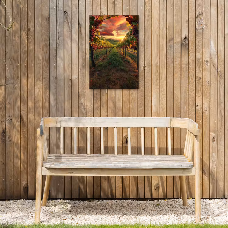 Wijngaard - Druiven - Zonsondergang Tuinposter op houten frame 2 cm dik klein -sfeer4