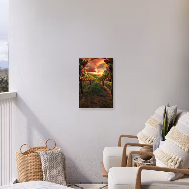 Wijngaard - Druiven - Zonsondergang Tuinposter op houten frame 2 cm dik klein -sfeer1