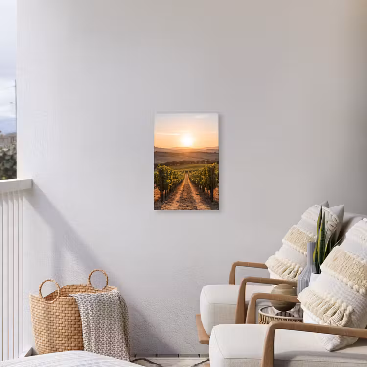 Wijngaard - Zonsondergang - Landschap Tuinposter op houten frame 2 cm dik klein -sfeer1