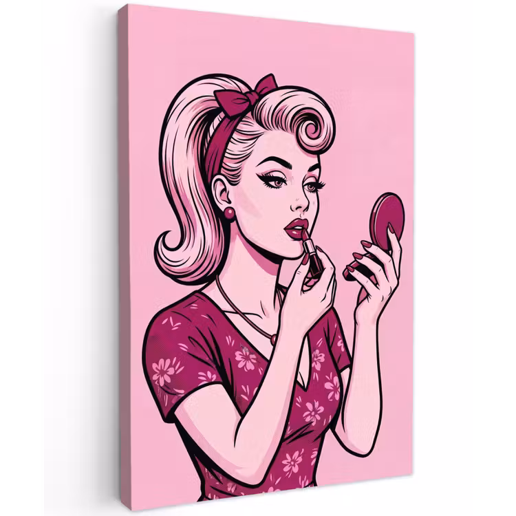 Vintage - Vrouw - Roze Tuinposter op houten frame 2 cm dik klein -3d