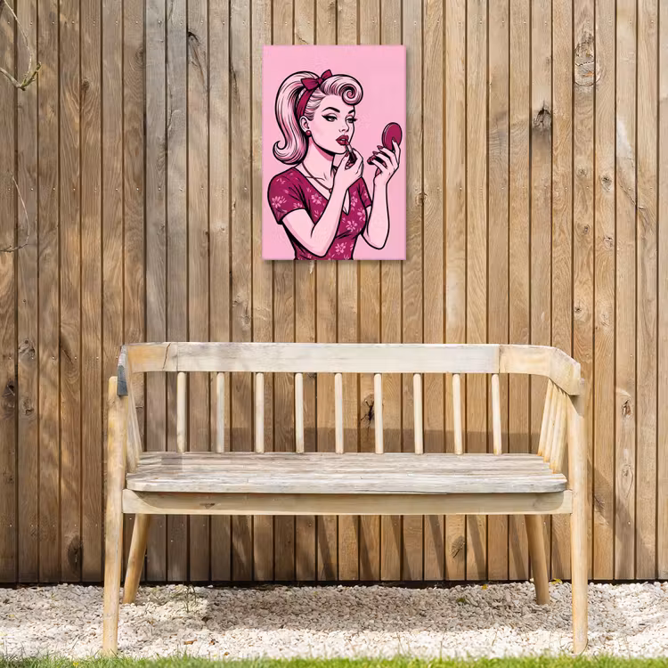Vintage - Vrouw - Roze Tuinposter op houten frame 2 cm dik klein -sfeer4