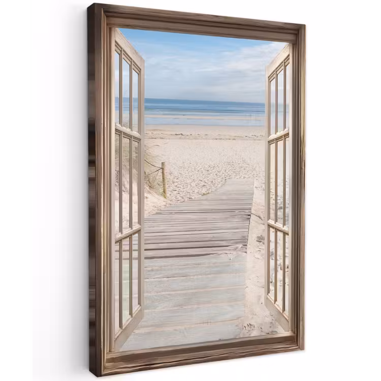 Doorkijk - Strand - Duinen - Pad - Landschap Tuinposter op houten frame 2 cm dik klein -3d