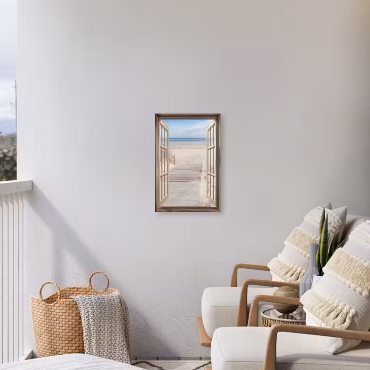 Doorkijk - Strand - Duinen - Pad - Landschap Tuinposter op houten frame 2 cm dik klein -sfeer1
