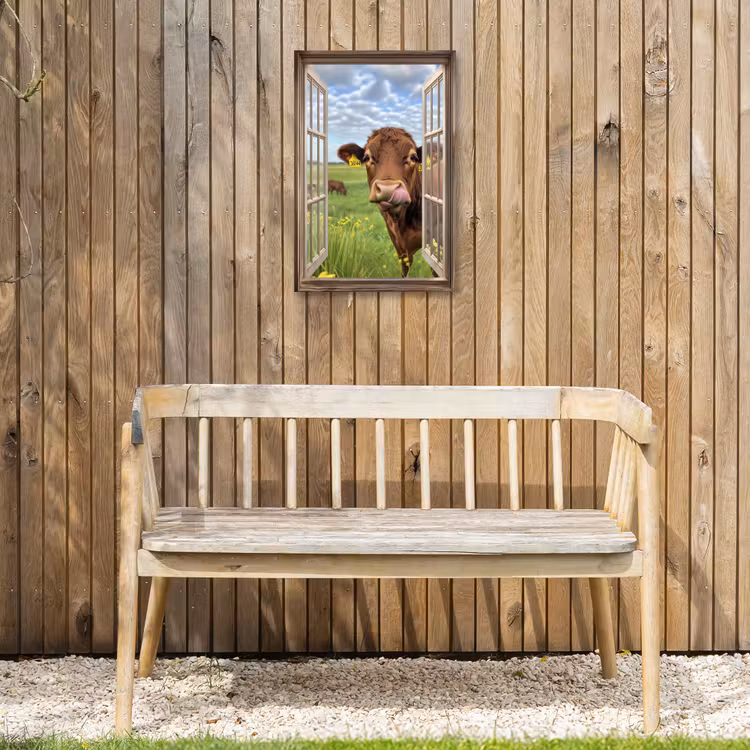 Doorkijk - Koe - Weiland - Landschap - Dieren Tuinposter op houten frame 2 cm dik klein -sfeer4
