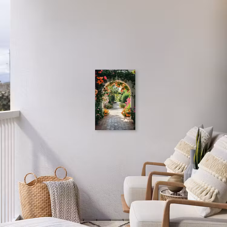 Doorkijk - Bloemen - Natuur - Bloementuin Tuinposter op houten frame 2 cm dik klein -sfeer1