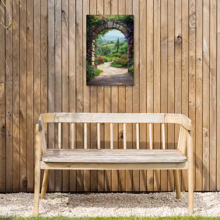 Doorkijk - Landschap - Bloemen - Pad - Uitzicht Tuinposter op houten frame 2 cm dik klein -sfeer4