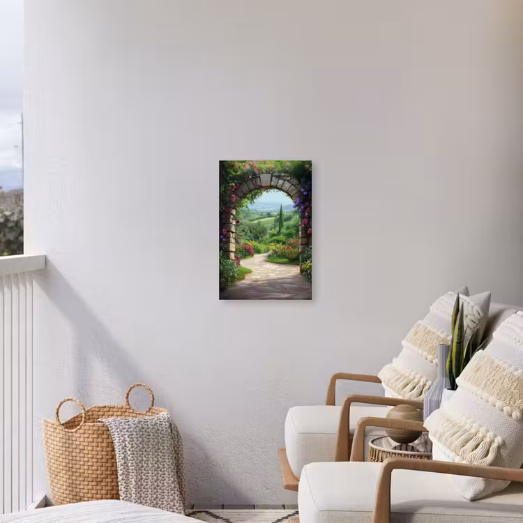 Doorkijk - Landschap - Bloemen - Pad - Uitzicht Tuinposter op houten frame 2 cm dik klein -sfeer1