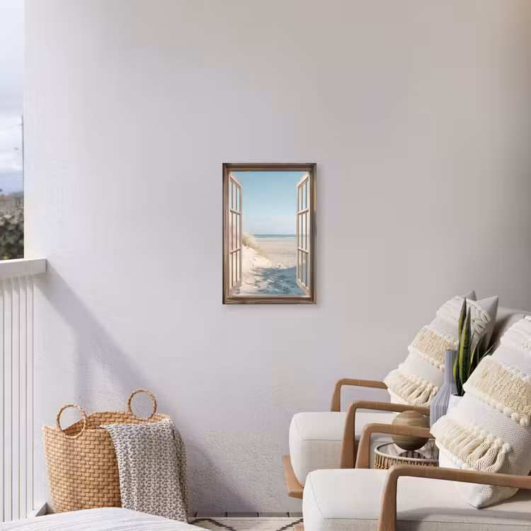 Doorkijk - Helmgras - Duinen - Zee - Landschap Tuinposter op houten frame 2 cm dik klein -sfeer1