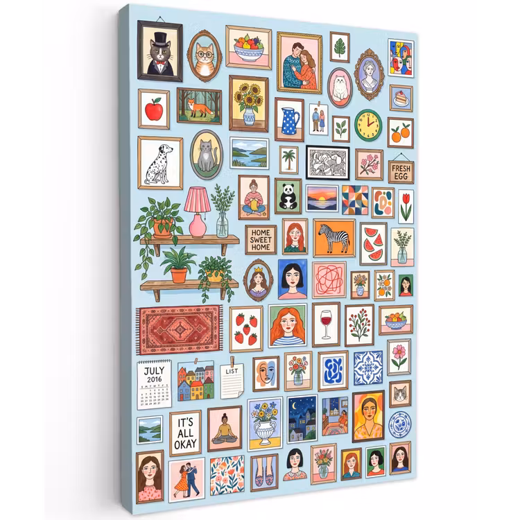Wanddecoratie - Collectie - Huis - Illustratief - Kleurrijk Tuinposter op houten frame 2 cm dik klein -3d