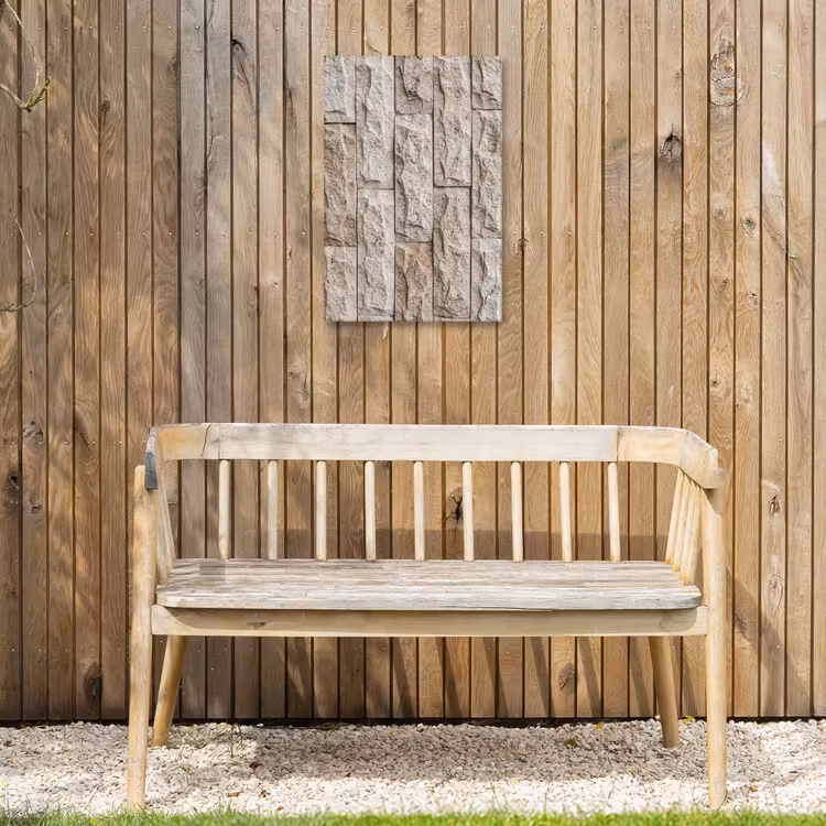 Muur - Steen - Ruw - Beige - Textuur Tuinposter op houten frame 2 cm dik klein -sfeer4