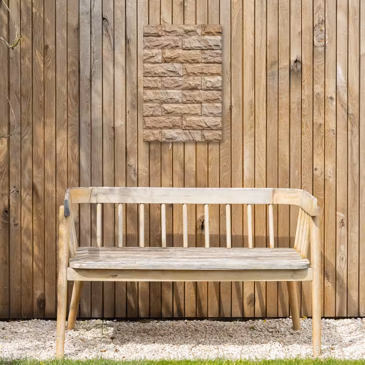 Muur - Steen - Ruw - Textuur - Beige Tuinposter op houten frame 2 cm dik klein -sfeer4