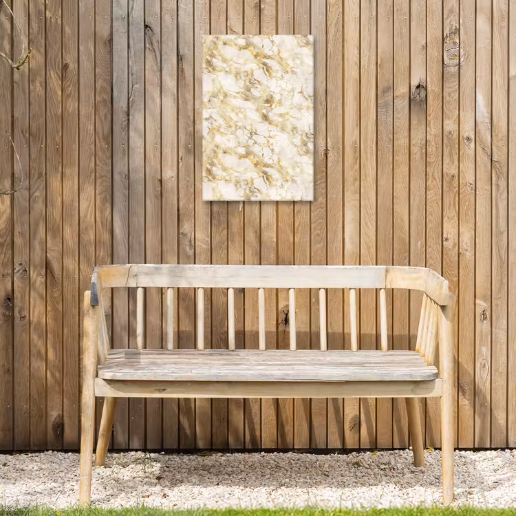 Warm - Gouden - Marmer - Patroon Tuinposter op houten frame 2 cm dik klein 841 -sfeer4