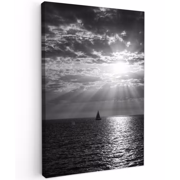 Water - Boot - Lucht - Natuur - Zwart-wit Tuinposter op houten frame 2 cm dik klein -3d