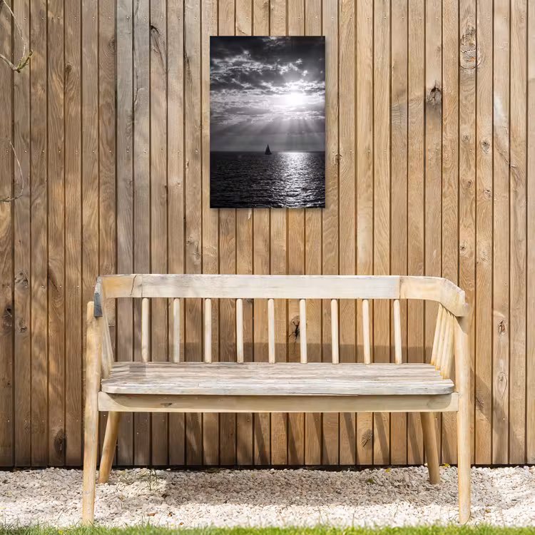 Water - Boot - Lucht - Natuur - Zwart-wit Tuinposter op houten frame 2 cm dik klein -sfeer4