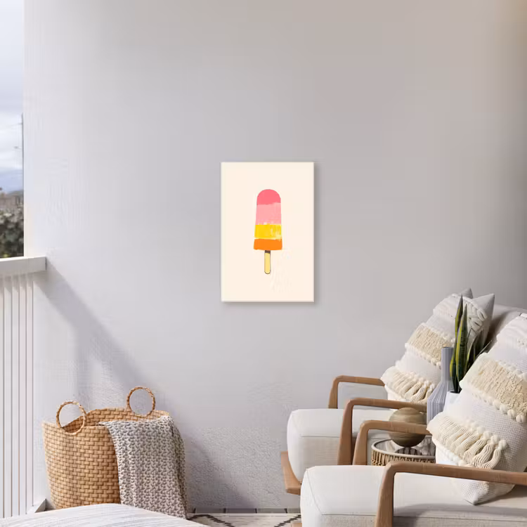 Waterijsje - Retro - Stokje - Roze Tuinposter op houten frame 2 cm dik klein -sfeer1