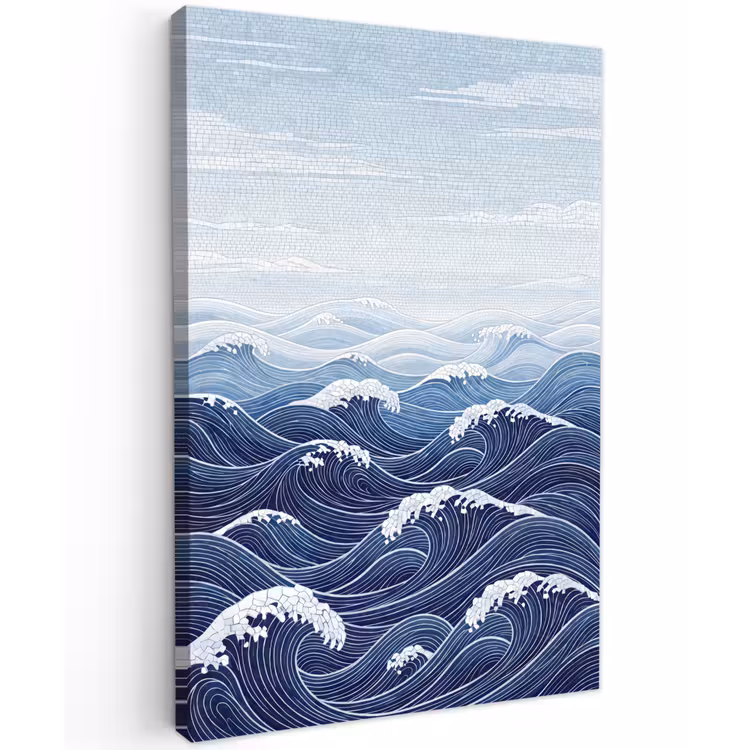 Water - Mozaïek - Landschap - Modern - Blauw Tuinposter op houten frame 2 cm dik klein -3d