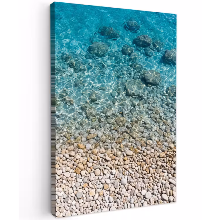 Water - Kiezels - Natuur - Levendig - Turkoois Tuinposter op houten frame 2 cm dik klein -3d
